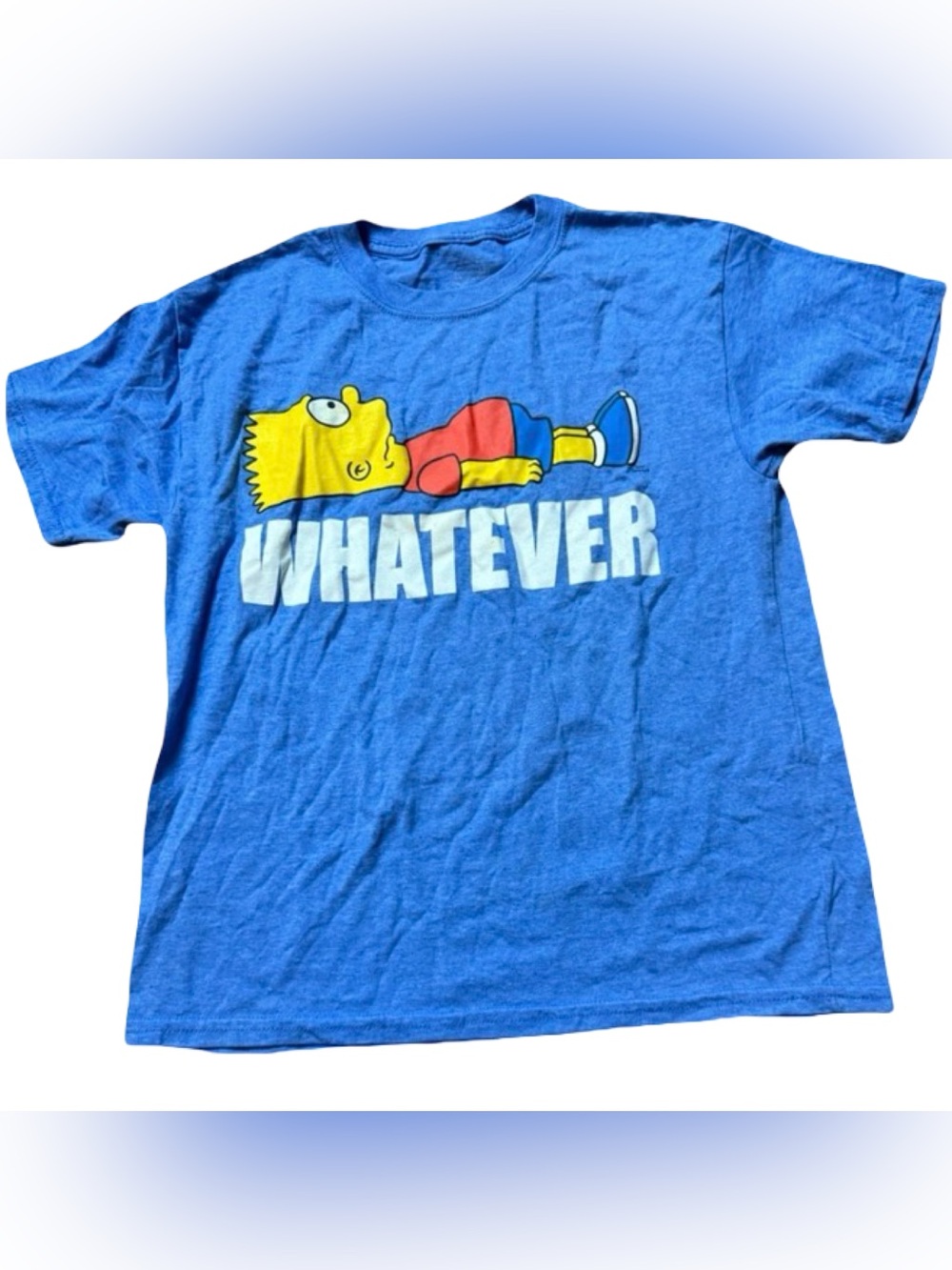 The Simpsons Boys Bart Simpson Whatever Blue Graphic T-Shirt Kids Size XL 14/16